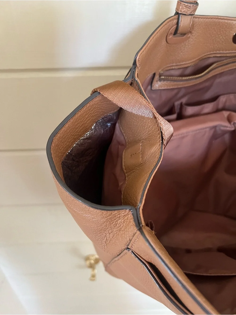 Tory Burch Brown Leather Diaper Bag with Changing Pad